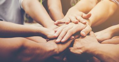 Business teamwork join hands together. Business teamwork concept